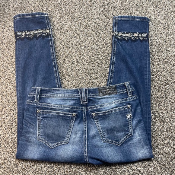 Miss Me Women's 32x27 Jeans Mid Rise Skinny Blue Embroidered Pocket Stretch - Picture 9 of 9